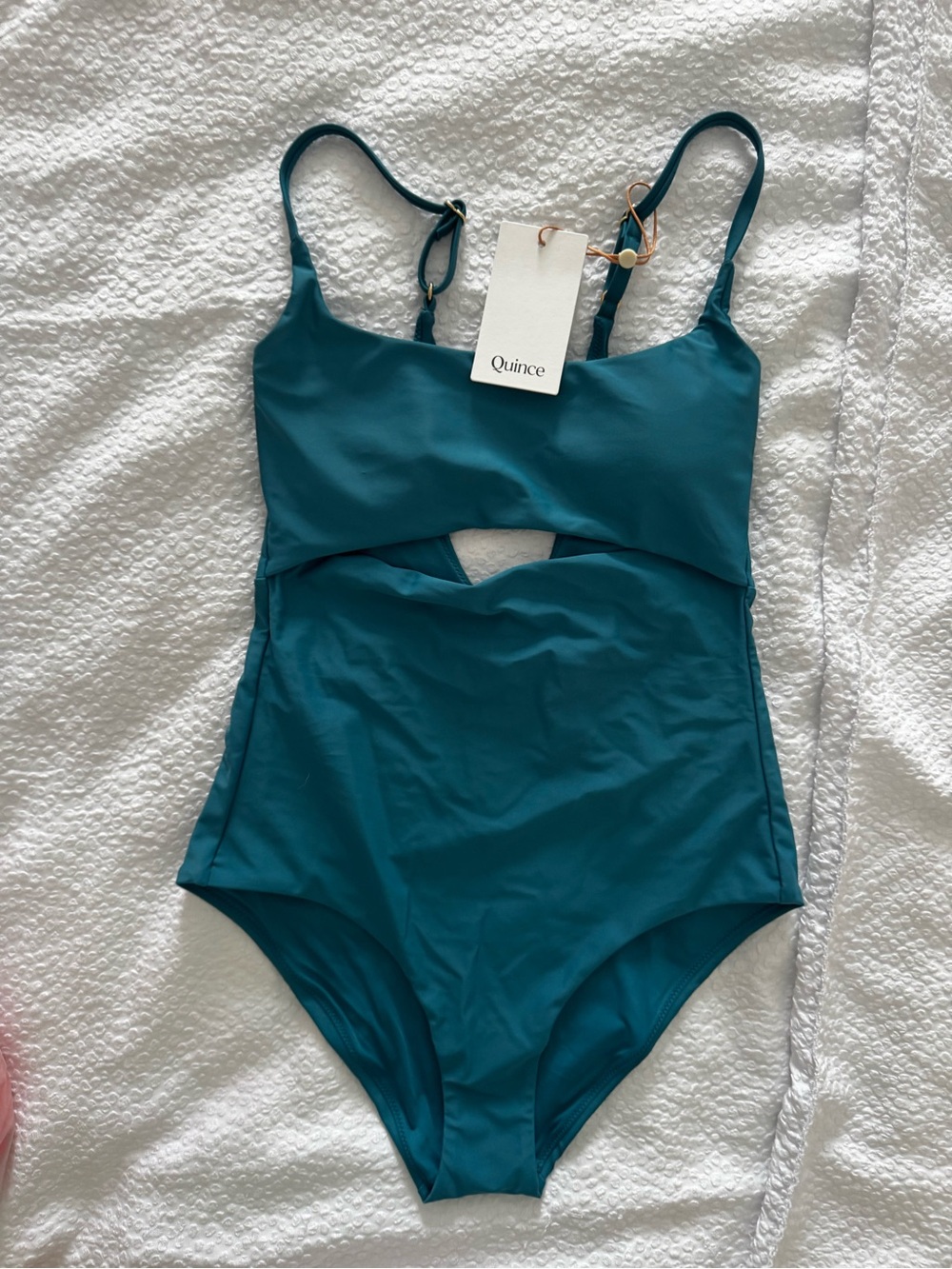 NWT Quince Italian Cut Out One-Piece Swimsuit - Ocean Blue Color- Medium